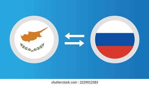 round icons with Cyprus and Russia flag exchange rate concept graphic element Illustration template design
