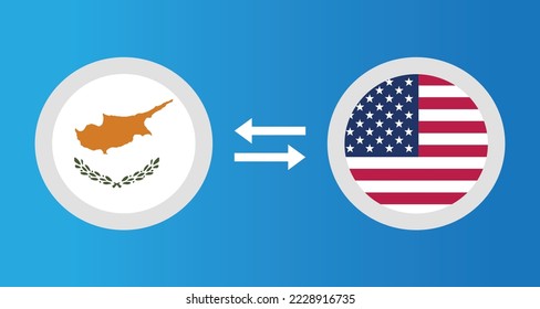 round icons with Cyprus and United States flag exchange rate concept graphic element Illustration template design
