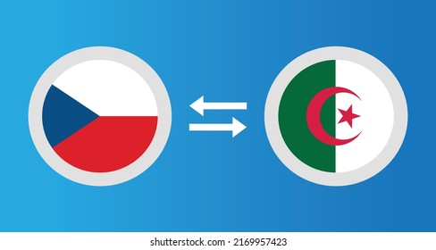 round icons with Czech Republic and Algeria flag exchange rate concept graphic element Illustration template design
