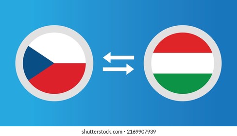 round icons with Czech Republic and Hungary flag exchange rate concept graphic element Illustration template design
