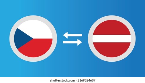 round icons with Czech Republic and Latvia flag exchange rate concept graphic element Illustration template design
