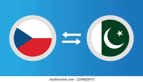 round icons with Czech Republic and Pakistan flag exchange rate concept graphic element Illustration template design
