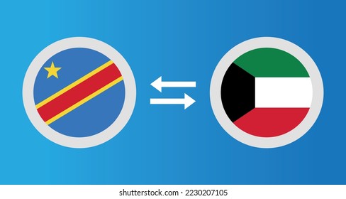 round icons with Democratic Republic of the Congo and Kuwait flag exchange rate concept graphic element Illustration template design
