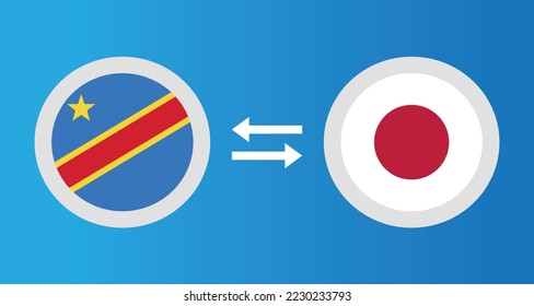 round icons with Democratic Republic of the Congo and Japan flag exchange rate concept graphic element Illustration template design

