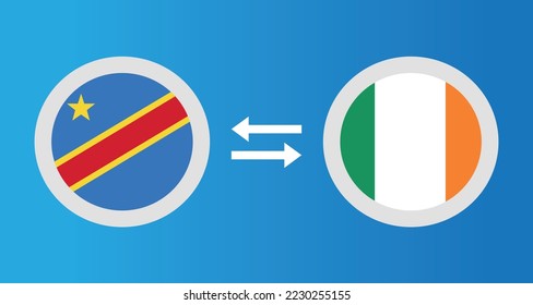 round icons with Democratic Republic of the Congo and Ireland flag exchange rate concept graphic element Illustration template design
