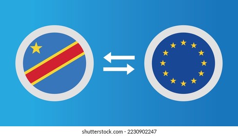 round icons with Democratic Republic of the Congo and European Union flag exchange rate concept graphic element Illustration template design
