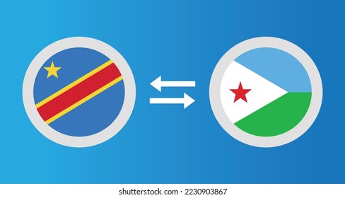 round icons with Democratic Republic of the Congo and Djibouti flag exchange rate concept graphic element Illustration template design
