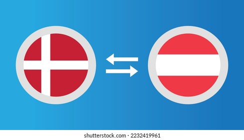 round icons with Denmark and Austria flag exchange rate concept graphic element Illustration template design
