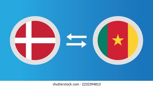 round icons with Denmark and Cameroon flag exchange rate concept graphic element Illustration template design
