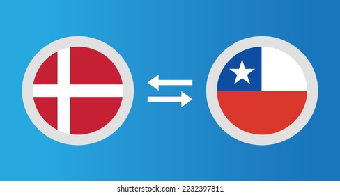 round icons with Denmark and Chile flag exchange rate concept graphic element Illustration template design
