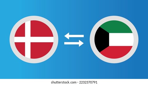 round icons with Denmark and Kuwait flag exchange rate concept graphic element Illustration template design
