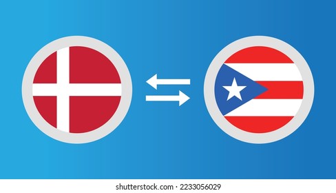 round icons with Denmark and Puerto Rico flag exchange rate concept graphic element Illustration template design
