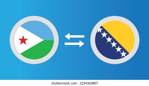 round icons with Djibouti and Bosnia Herzegovina flag exchange rate concept graphic element Illustration template design
