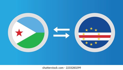 round icons with Djibouti and Cape Verde flag exchange rate concept graphic element Illustration template design
