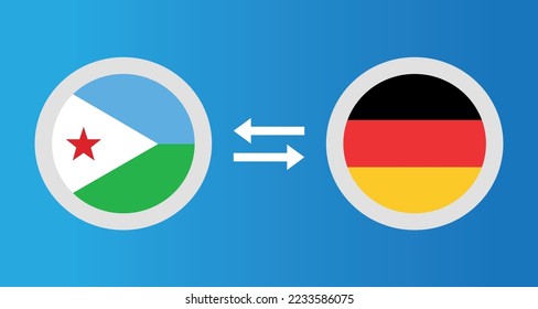 round icons with Djibouti and Germany flag exchange rate concept graphic element Illustration template design
