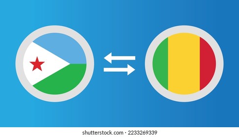 round icons with Djibouti and Mali flag exchange rate concept graphic element Illustration template design
