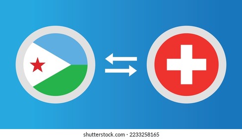 round icons with Djibouti and Switzerland flag exchange rate concept graphic element Illustration template design
