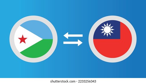 round icons with Djibouti and Taiwan flag exchange rate concept graphic element Illustration template design
