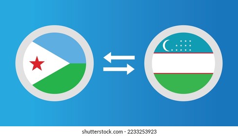 round icons with Djibouti and Uzbekistan Rico flag exchange rate concept graphic element Illustration template design
