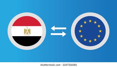 round icons with Egypt and European Union flag exchange rate concept graphic element Illustration template design
