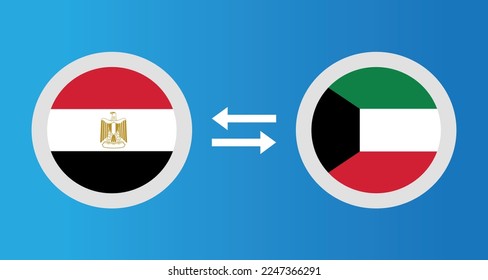 round icons with Egypt and Kuwait flag exchange rate concept graphic element Illustration template design
