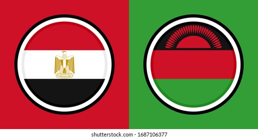 iconos redondos, banderas de Egipto y Malawi