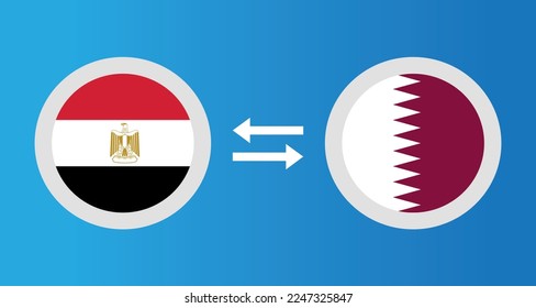 round icons with Egypt and Qatar flag exchange rate concept graphic element Illustration template design
