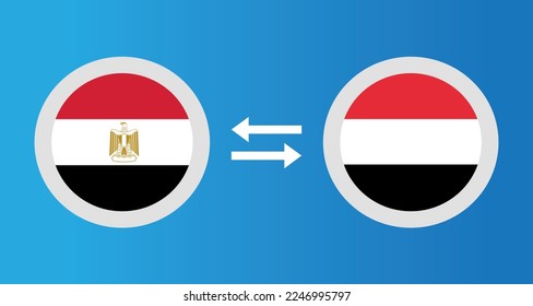 round icons with Egypt and Yemen flag exchange rate concept graphic element Illustration template design
