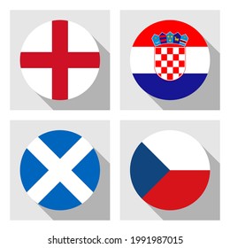 Round Icons With England, Croatia, Scotland And Czech Republic Flags 