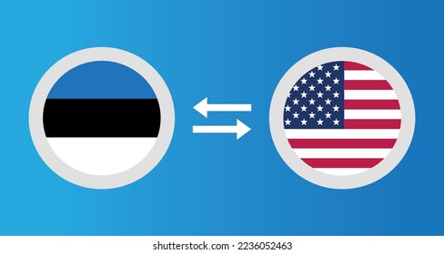 round icons with Estonia nd and United States flag exchange rate concept graphic element Illustration template design
