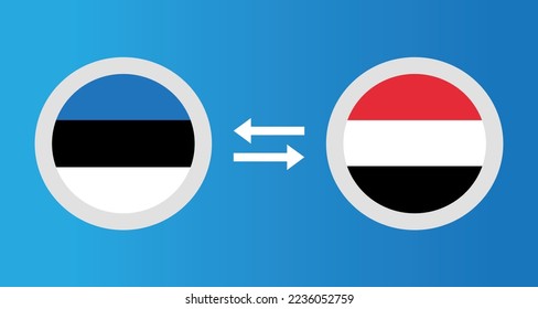 round icons with Estonia nd and Yemen flag exchange rate concept graphic element Illustration template design
