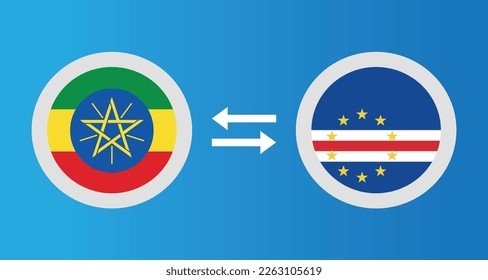 round icons with Ethiopia and Capa Verde flag exchange rate concept graphic element Illustration template design
