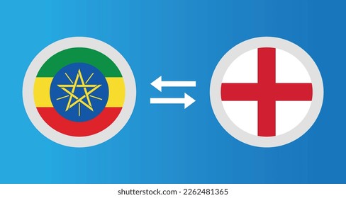 round icons with Ethiopia and England flag exchange rate concept graphic element Illustration template design
