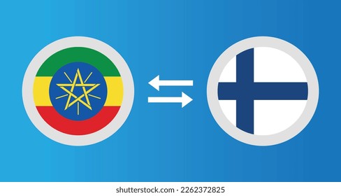round icons with Ethiopia and Finland flag exchange rate concept graphic element Illustration template design
