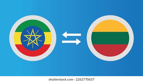 round icons with Ethiopia and Lithuania flag exchange rate concept graphic element Illustration template design
