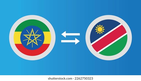 round icons with Ethiopia and Namibia flag exchange rate concept graphic element Illustration template design
