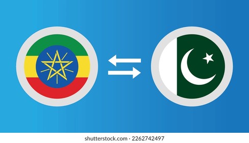 round icons with Ethiopia and Pakistan flag exchange rate concept graphic element Illustration template design
