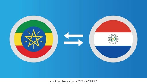 round icons with Ethiopia and Paraguay flag exchange rate concept graphic element Illustration template design
