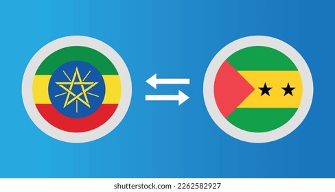 round icons with Ethiopia and Sao Tome and Principe flag exchange rate concept graphic element Illustration template design

