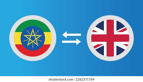 round icons with Ethiopia and United Kingdom flag exchange rate concept graphic element Illustration template design
