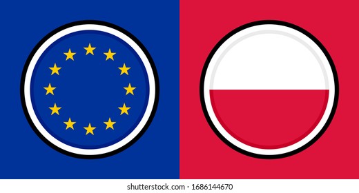 round icons, eu and poland flags