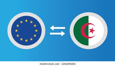 round icons with European Union and Algeria flag exchange rate concept graphic element Illustration template design
