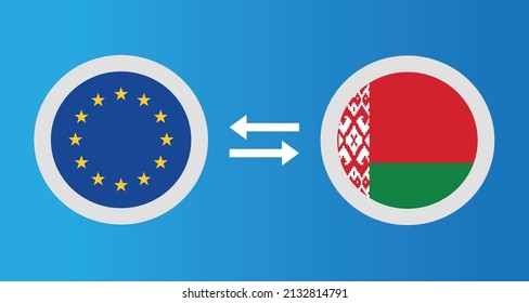 round icons with European Union and Belarus flag exchange rate concept graphic element Illustration template design
