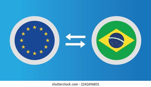 round icons with European Union and Brazil flag exchange rate concept graphic element Illustration template design
