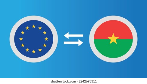 round icons with European Union and Burkina Faso flag exchange rate concept graphic element Illustration template design
