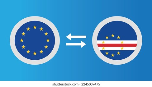 round icons with European Union and Cape Verde flag exchange rate concept graphic element Illustration template design
