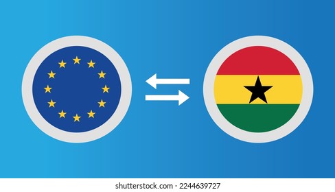 round icons with European Union and Ghana flag exchange rate concept graphic element Illustration template design
