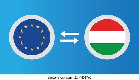 round icons with European Union and Hungary flag exchange rate concept graphic element Illustration template design
