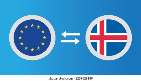 round icons with European Union and Iceland flag exchange rate concept graphic element Illustration template design
