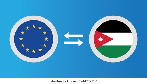 round icons with European Union and Jordan flag exchange rate concept graphic element Illustration template design
